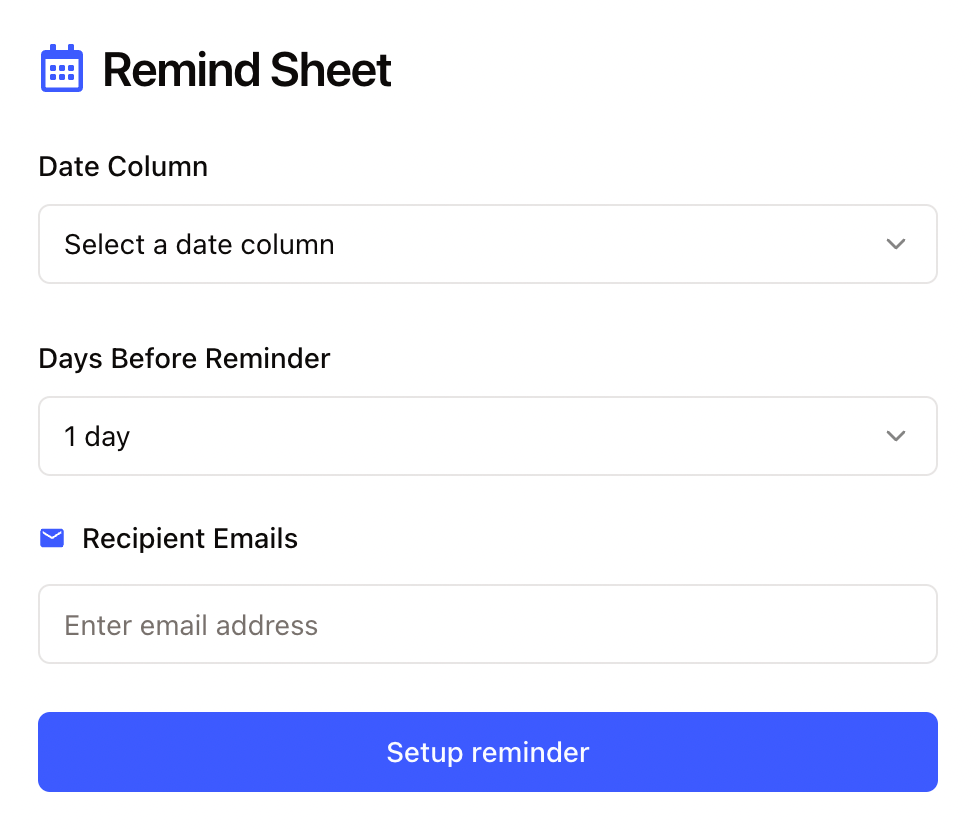 ReminderSheet dashboard